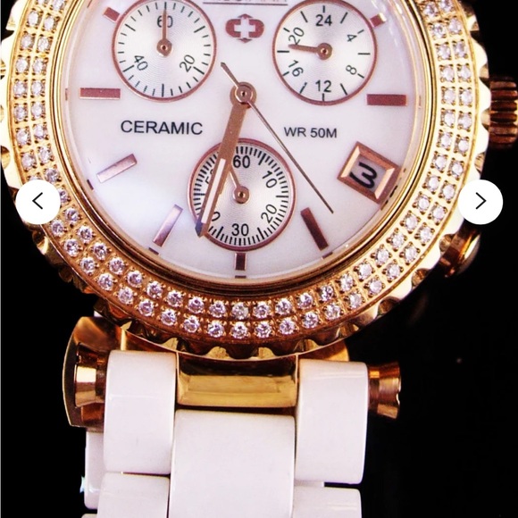 beautiful swarovski crystal and ceramic battery operated woman’s watch. - Picture 7 of 12